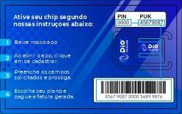 Cartão Chip Dio — verso, com instruções de ativação